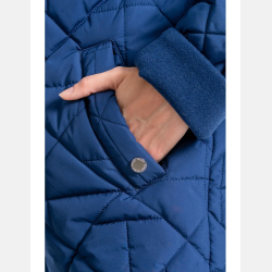 GRANATOWA kurtka DAMSKA pikowana,mankiety z polaru kaptur dłuższa MORAJ